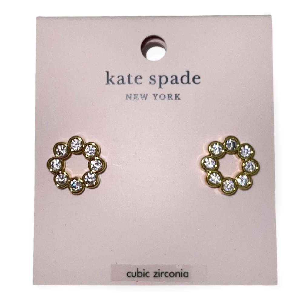 KATE SPADE Full Circle Earrings Pierced CZ 14K Gold Plated Studs NWT